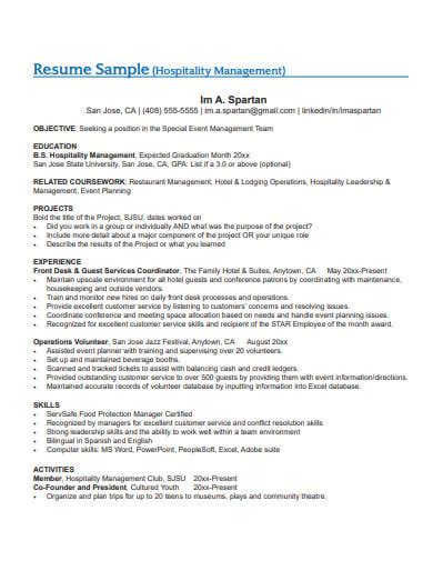 10 Hospitality Management Resume Templates In Pdf Doc