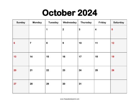 October 2024 Calendar Printable PDF Template