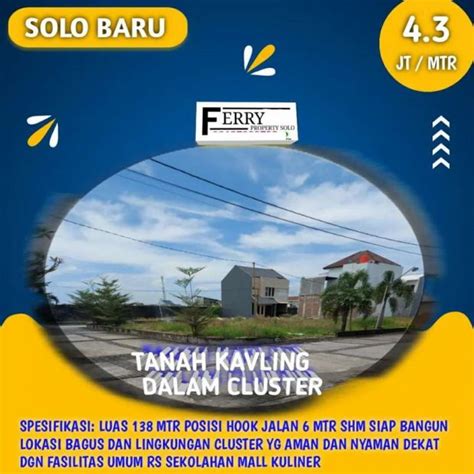 Dijual Cepat Tanah Kavling Perumahan Solo Baru Baki Dr Oen Atw Mtr