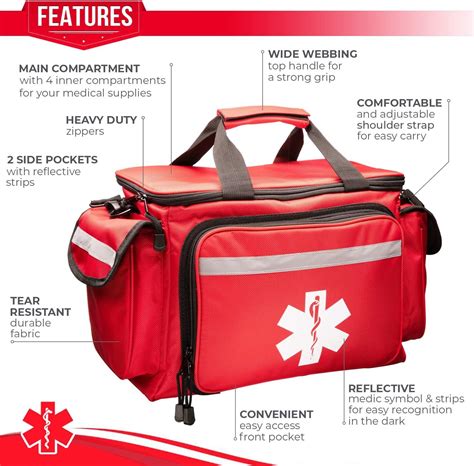 NOVAMEDIC Professional Red Empty Trauma First Aid Medical Bag 15x10x9