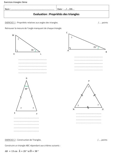 Triangles 5ème Exercices