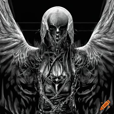 Dark Angel With Feathery Wings And Divine Daggers In High Contrast