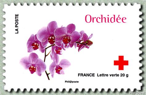 Zoom sur le timbre Orchidée Carnet Croix Rouge Lamour en 10 fleurs