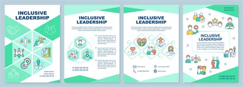 Inclusive Leadership Green Brochure Template Team Management Leaflet Design With Linear Icons