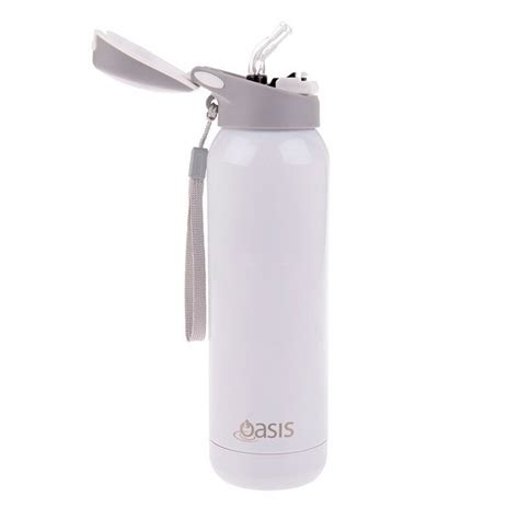 Oasis: Stainless Steel Insulated Drink Bottle W/Flip Straw Lid - White ...