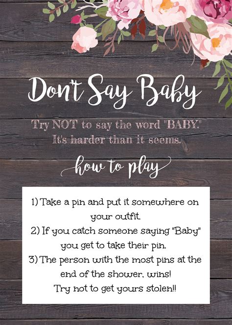 Don T Say Baby Game Template Rustic Floral Baby Shower Etsy