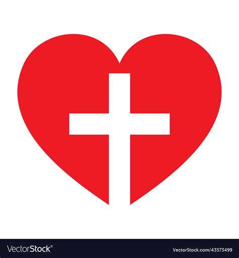 Christian Cross Icon In The Heart Inside Red Vector Image