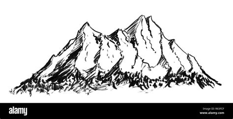 Black Ink Grunge Hand Drawing of Generic Mountain Landscape Stock Photo ...