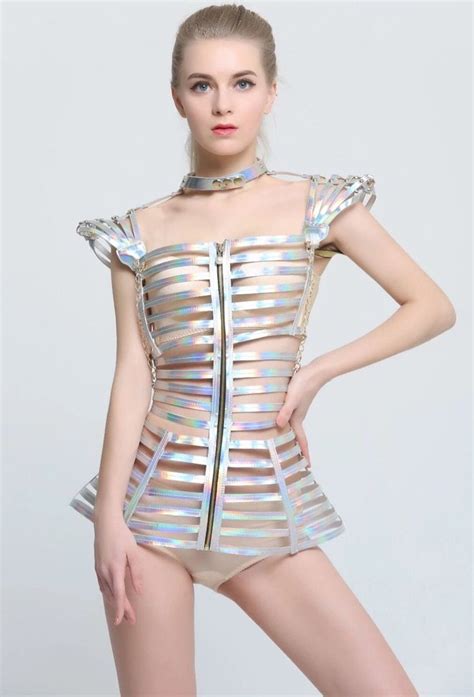 Holographic Vinyl Cage Dress Holographic Fashion Space Girl Costume