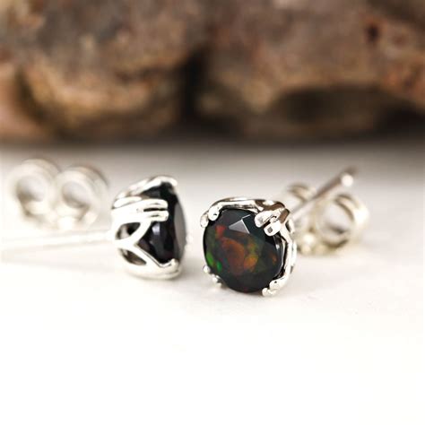 Natural Black Opal Multi Fire Stud Earrings In Solid 14k Etsy Australia