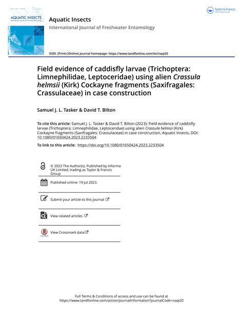 PDF Field Evidence Of Caddisfly Larvae Trichoptera Limnephilidae