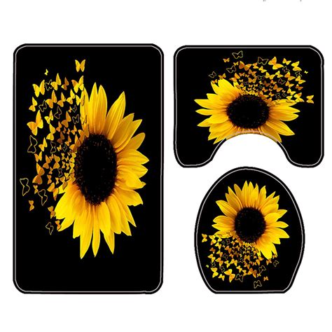 4 Piece Bathroom Set Sunflower Shower Curtain Non Slip Rug Toilet