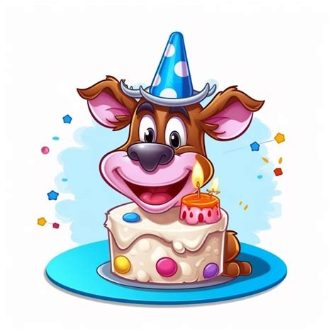 Premium AI Image | Cartoon dog with birthday cake and party hat on plate generative ai