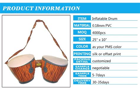 Pvc Inflatable Bongo Drum Toys Display Plastic Blow Up Drum Set