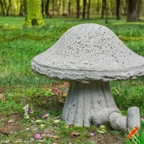 Concrete Mushroom Sculpture In A Flower Garden On Craiyon