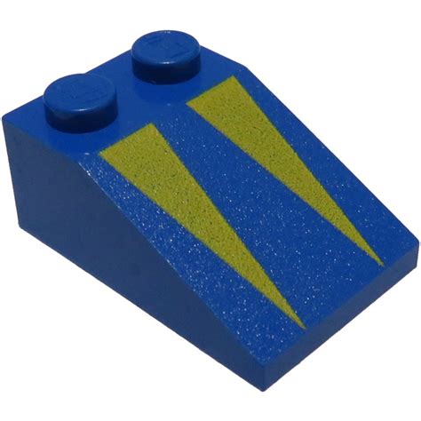 Lego Blue Slope X With Yellow Triangles With Rough Surface