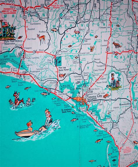 Panama City St Joe Florida Panhandle Beach Retro Map Print Funky ...