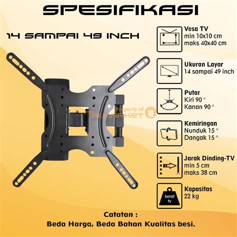 Jual Bracket TV LED LCD 32 40 43 55 50 42 49 Inch Dijamin Cocok 32 55