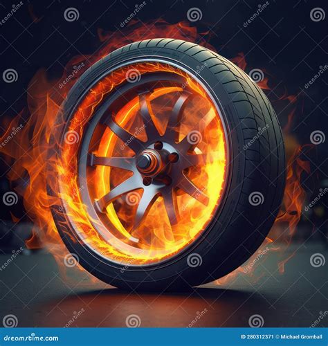 Wheel In Flames Created With Generative Ai Stock Illustration