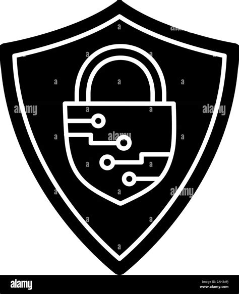 Cybersecurity Glyph Icon Silhouette Symbol Safeguard Shield With Closed Padlock Inside