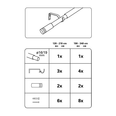 Gardinia Gardinenstangen Set Zylinder Ø 16 19 mm Edelstahl 120 cm 210