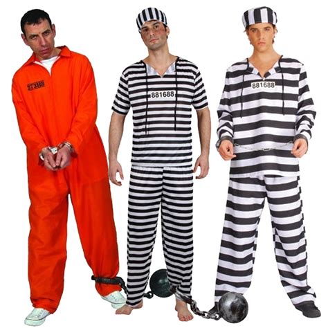 Prisoner Break Convict Inmate Fancy Dress Costume Jailbird Burglar