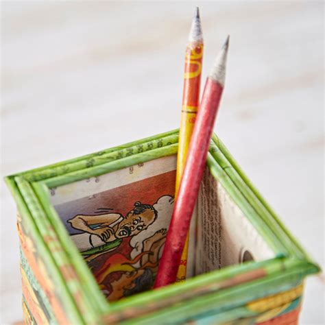 Recycled Newspaper Square Pencil Holder Pencil Holders For Etsy