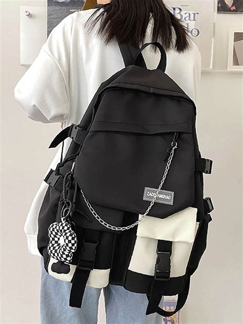 Olivia Mark Letter Graphic Large Capacity Backpack With Bag Charm