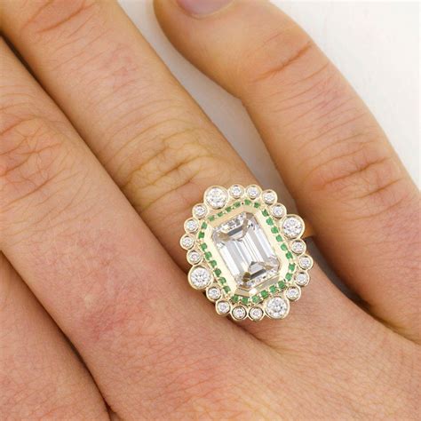 Emerald Cut Diamond Double Halo Art Deco Ring Custom Engagement Rings