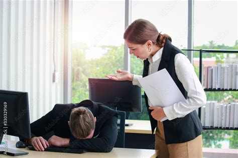 Staff Officer Taking A Nap On The Office Desk Employee Sleeping At The