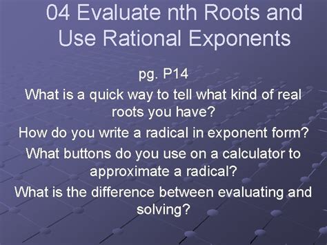 04 Evaluate Nth Roots And Use Rational Exponents