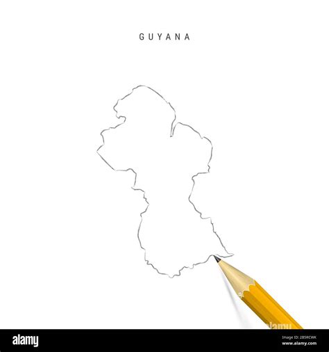 Guyana freehand pencil sketch outline map isolated on white background. Empty hand drawn map of ...