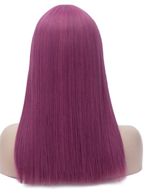 Pearly Purple Straight With Bang Non Lace Wefted Wig Synthetic Wigs