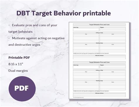 Dbt Target Behavior Pros And Cons Worksheet Etsy Dbt Worksheets