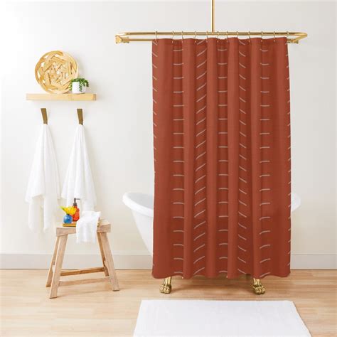 Minimalist Terracotta Rust Burnt Orange Ivory Farmhouse Shower Curtain