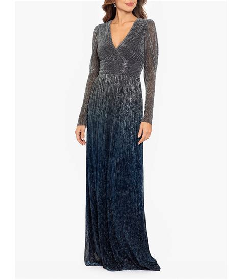 Betsy And Adam Metallic Ombre Surplice V Neck Long Sleeve Gown Dillards