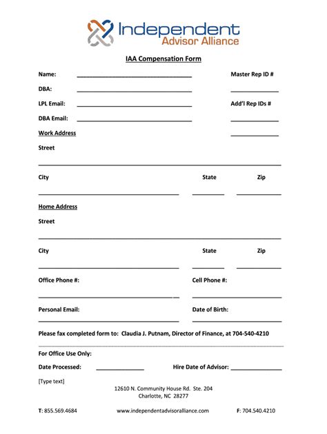 Fillable Online IAA Compensation Form Staticcontentrescom Fax Email