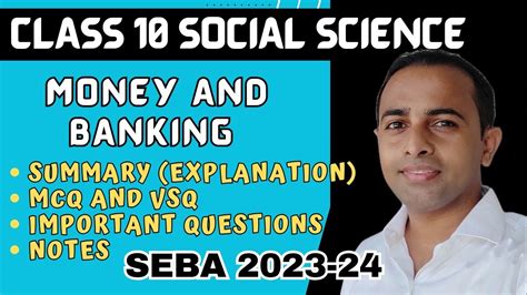 Class Social Science Seba Economics Money And Banking Important