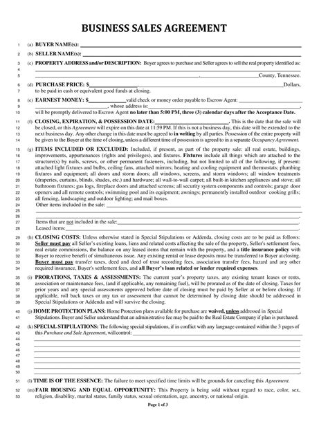 Free Printable Business Purchase Agreement Templates Pdf Word