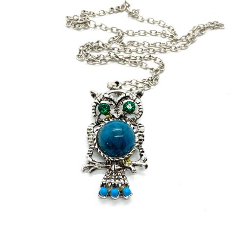 Vintage Turquoise And Silver Tone Owl Pendant Necklace Etsy