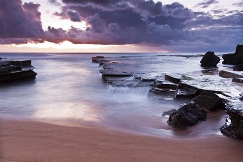 Wallpaper Sunlight Sunset Sea Bay Rock Shore Sand Reflection