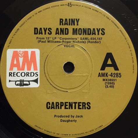 Carpenters - Rainy Days And Mondays / Saturday (1971, Vinyl) | Discogs