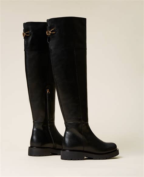 Bottes Cavalières En Cuir Femme Noir Twinset Milano