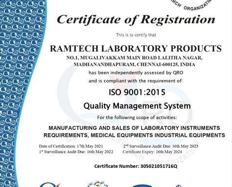 Certificates Ramtech Laboratory Products