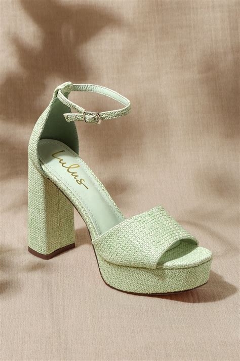 Mint Green Raffia Sandals Woven Heels Ankle Strap Platforms Lulus