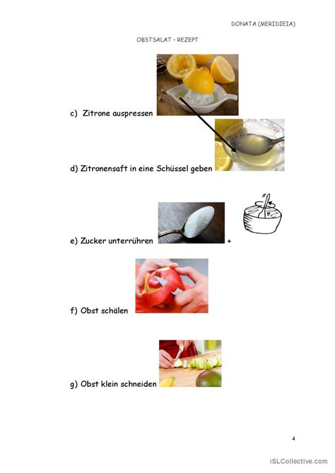 Obstsalat rezept bildwörterbücher Deutsch DAF Arbeitsblätter pdf doc