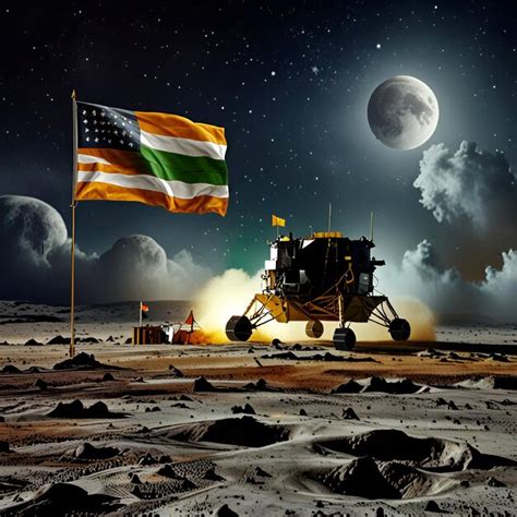 Chandrayaan Soft Landing On The Moon With Indian Flag Ai Generated