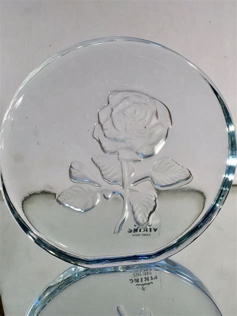 Viking Glass Rose Etched Intaglio 5 Round Paperweight With Original Label Vikingglass Viking