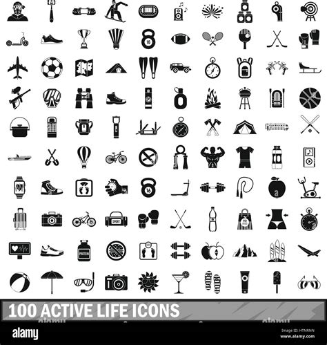 100 Active Life Icons Set In Simple Style Stock Vector Image Art Alamy