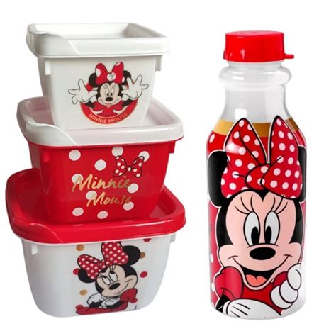 Kit Potes E Garrafa Infantil Minnie Porta Lanche Escolar Submarino